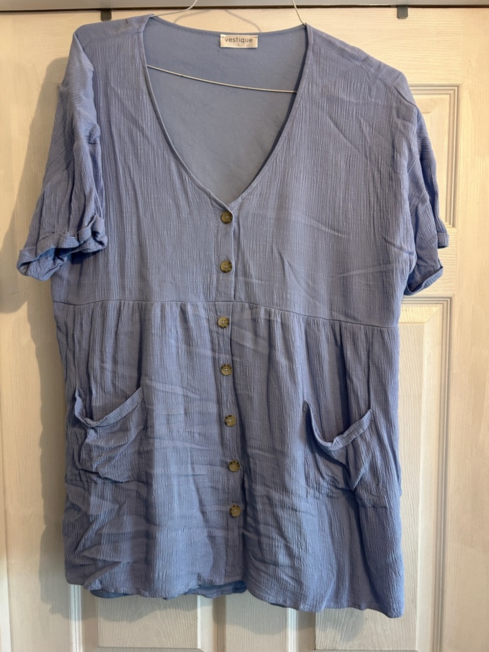 vestique Pale Blue Button-Front V-Neck Tunic